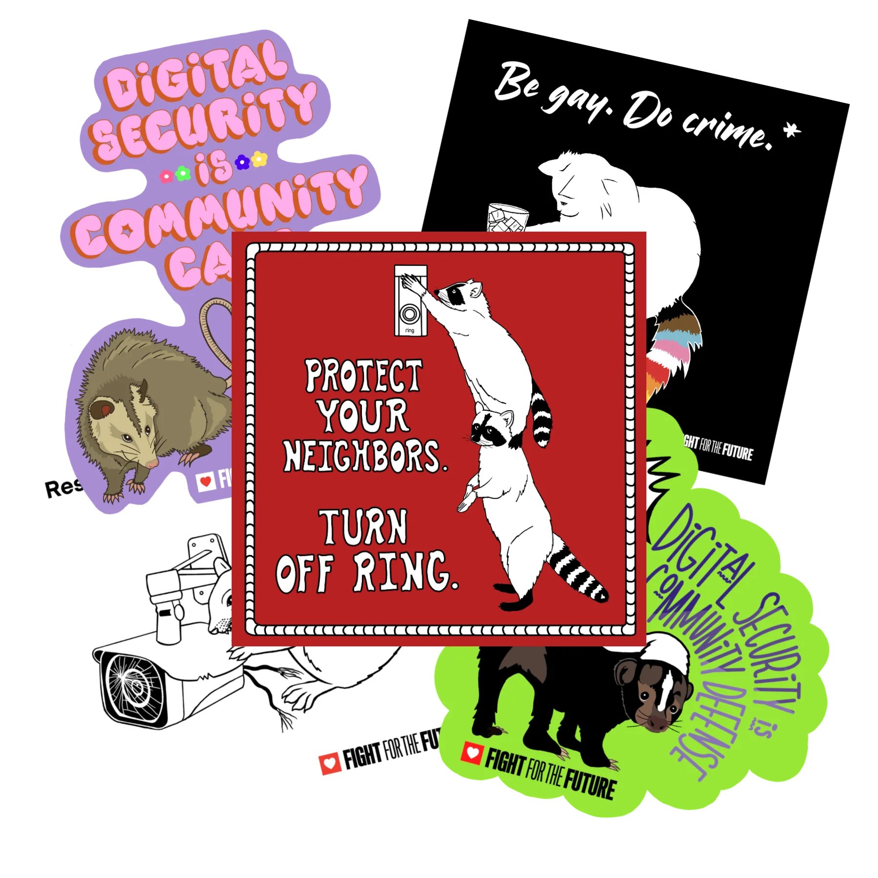 A preview image of 5 vinyl stickers featuring critters drawn by Hally Thornton